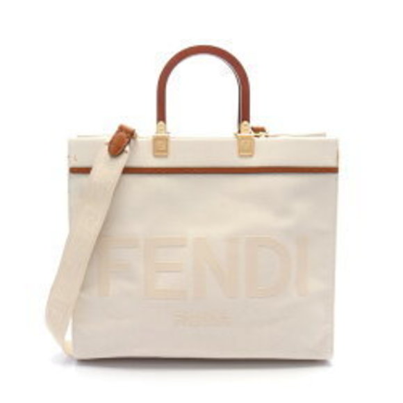 FENDI SUNSHINE Tote Bag Canvas Ivory White - Picture 1 of 7